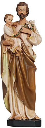 BC Statue St. Joseph und Jesuskind, katholische Heilige Figur, religiöses Geschenk zum Vatertag, inspirierende Innendekoration, 15,2 cm hoch, handbemalt von Buildclassic