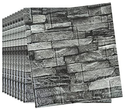 Trafagala 10Pcs 3D Black Brick Wallpaper Wall Panels 38X35cm Brick Effect Wallpaper Foam DIY Wall Adornment Waterproof Self Adhesive Thicken Wall Stickers for Kitchen Kids Room Living Room Bedroom