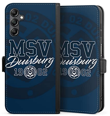 Klapphülle kompatibel mit Samsung Galaxy A 14 5G Handyhülle aus Kunst Leder schwarz Flip Case MSV Duisburg Fanartikel Fußball