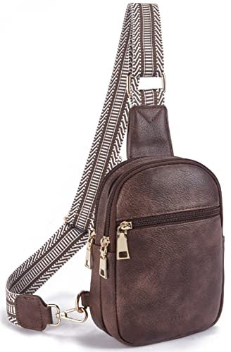 Telena Bauchtasche Damen Brusttasche, Crossbody Bag Kunstleder Umhängetasche Klein Schultertasche für Frauen Sling Bag,Kaffee