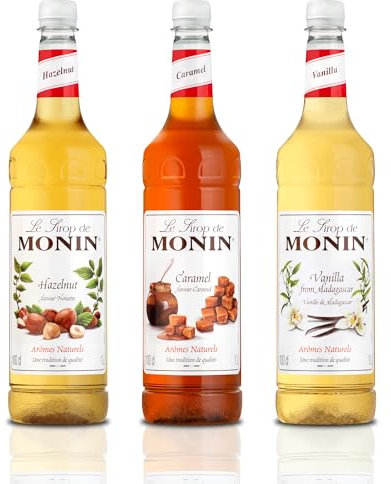 Blue Nile Recipe Card – Coffee Syrup Bundle with Vanilla, Hazelnut & Caramel, 1L Bottles for Coffee, Lattes & Iced Drinks – Keto-Friendly, Low-Calorie