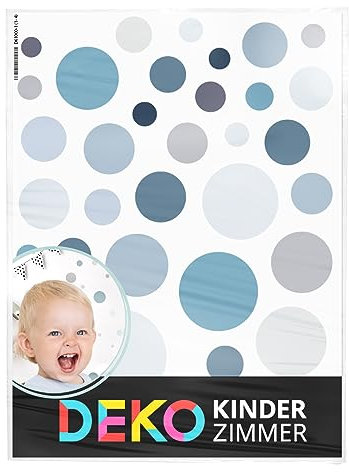 DEKO KINDERZIMMER 172 Wandtattoo Dots Polka Punkte Wandsticker Pastell Farben Kreise für Babyzimmer Wandaufkleber selbstklebend Wanddeko blau grau DK1125-05