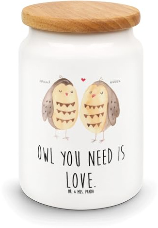 Mr. & Mrs. Panda Frischhaltedose Eulen Liebe - Geschenk, Keksdose, Freund, leckerlidose, Paar, Dose, Vorratsbehälter, Liebesspruch, Teedose, Romantisch, Eule, zuckerdose