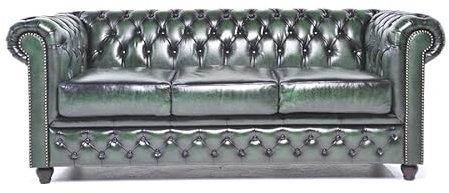 Chesterfield Sofa Brighton - The Brand | 3 Sitzer | 100% Leder, handgefertigt, Original Breite 200 cm (Antik Grün)