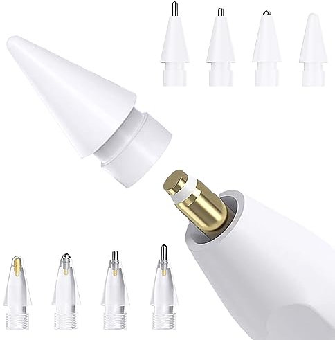 Carreuty 8 Stücke Spitzen Ersatzspitzen Kompatibel mit Apple Pencil Spitze 1. Generation 2. Generation Pen Spitze Verschleißfest Hochempfindliche Kunststoff und Metallspitzen Weiß