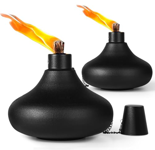 ZSPENG 2 Pack Metal Table Top Torches,24.5 oz Citronella Torches for Outside,Refillable Flame Light Torch with Wicks and Covers, Landscape Lanterns Torches for Party, Garden Decor,DIY