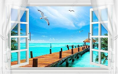 Fototapete 3D Tapete Fenster-Möwenbock Tapeten Vliestapete Wandbilder XXL Wanddeko Wandtapete -310246 150x105cm