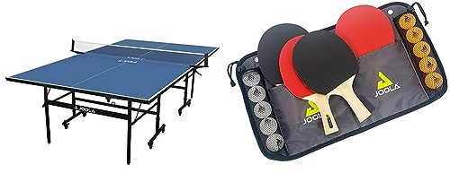JOOLA Tischtennisplatte Inside 13 Tischtennistisch Indoor klappbares Untergestell & Tischtennis-Set Family, 4 Tischtennisschläger + 10 Tischtennisbälle + Tasche, ca. B 30 x H 8 x T 35 cm
