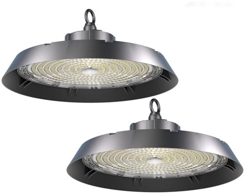 Modlicht 2pcs Hallenbeleuchtung LED 150W 170lm/w | 5000K Tageslicht Kaltweiß | Kein Flimmern 90°Abstrahlwinkel | Highbay IP65 UFO Hallenstrahler Industrielampe für Lager/Werkstatt/Garage/Baustelle