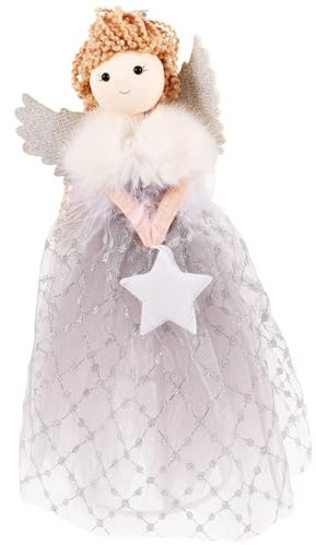 EXCEART Weihnachtsengel Baumspitze - 26Cm Engel Figur Aus Stoff in Hellgrau Als Weihnachtsbaum Spitze, Christbaumschmuck FüR Festliche Dekoration