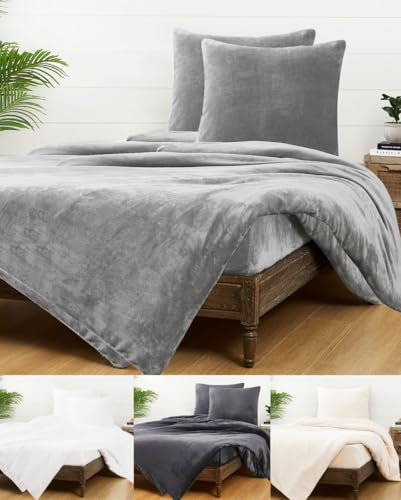 JACK Teddy Flausch Plüsch Bettwäsche 4tlg. 135x200cm Uni Cashmere Touch Weiß Grau Anthrazit Creme Einfarbig Warm, Farbe:Grau