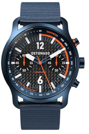 DeTomaso SORPASSO Chronograph Carbon Blue ORANGE Blau Orange Herren Armbanduhr Analog Quarz Armband Blau