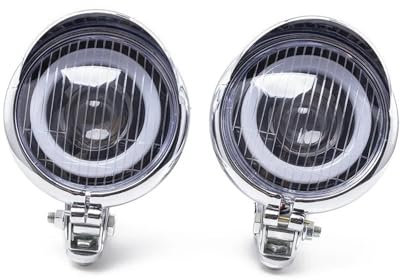 BEPHON Motorrad LED Nebelscheinwerfer Nebelscheinwerfer Motorrad LED Nebelscheinwerfer Chrom Angel Eyes Scheinwerfer mit Klemme für Rohrmontage mit Schutzleiste für Käfig