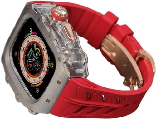 EZZON Robustes RM-Titan-Uhrengehäuse, Gummiband, für Apple Watch Ultra 2, 49 mm, 45 mm, 44 mm, Herren-Sportuhrenarmband, klare Lünette, Edelstahl-Gehäuse, für iWatch 9/8/7/6/5/4/SE Zubehör, 49 mm,