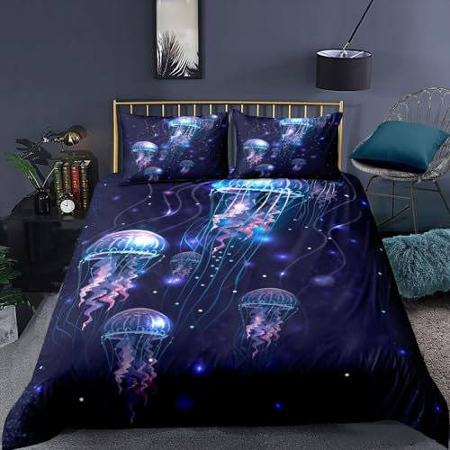 SJSXWQN Housse de Couette 240 x 260 cm Adulte MéDuse Violette Parure de Lit 2 Personnes avec Fermeture Éclair Doux Respirant Microfibre Housse de Couette et 2 Taie d'oreiller 65x65 cm