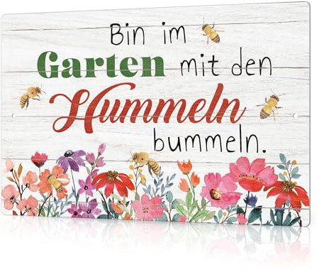 Putuo Decor 1 Stück Garten-Metall-Blechschild, Blumen- und Bienenmalerei, Vintage-Plakette, Poster, Wandkunst, Dekor für Hof, Garten, Veranda, 7,9 x 11,8 Zoll