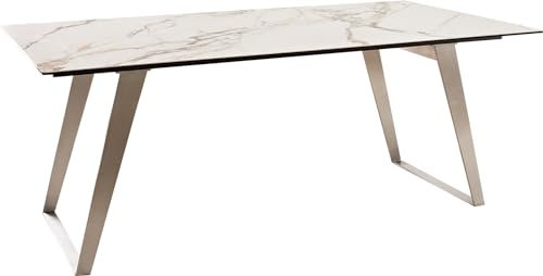 Esszimmertisch Edge Keramik Calacatta Luxe Weiß-Gold-Grau 200x100 Edelstahl Schräg