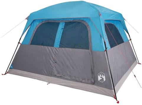 vidaXL Familienzelt für 6 Personen, Campingzelt mit Netzwände Überzelt, Kabinenzelt mit E-Anschluss, Wurfzelt, Blau 185T Polyester