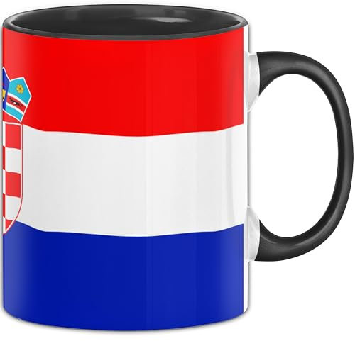 Kroatien Flagge Tasse Geschenk Fußball-Fans Europa 3D Alloverprint (Schwarz)