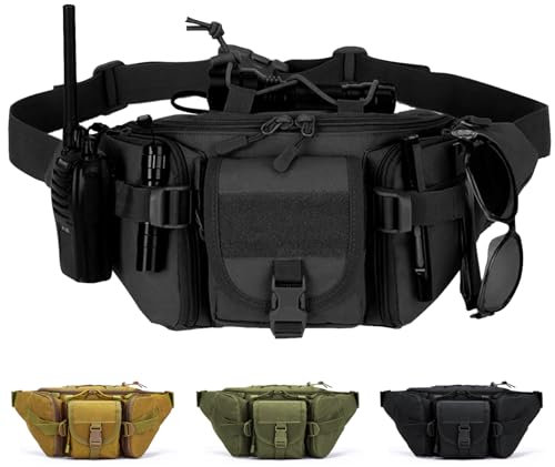 Taeku Taktisch Hüfttasche, Wasserdicht Sport Hüfttasche Molle Bauchtasche Angeltasche Messenger Bag für Outdoor Wandern Jagd Trekking (Schwarz)