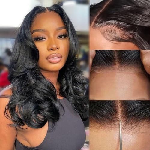 Glueless Wig Human Hair Body Wave Perruque Bresilienne Cheveux Humain Sans Colle Ondulée Perruque Femme Naturelle Brésilien 180% Density 4x4 Lace Wear and Go Wig for Women 16 Pouce