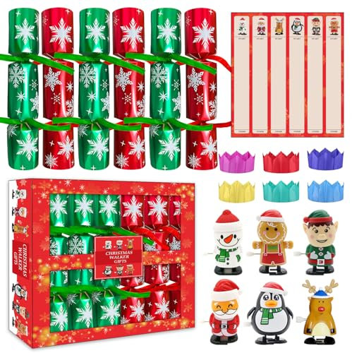 POPOYU 6 Stück Christmas Crackers,Weihnachts Knallbonbon,Weihnachtscracker mit Aufziehspielzeug Weihnachten,Weihnachten Cracker Box,Knallbonbon Weihnachten für Kinder Neujahr,Weihnachts Partyspielset
