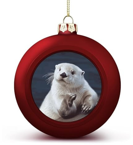 Weißer Otter-Weihnachtskugel, 4,1 cm, glitzernd, hängende Weihnachtskugeln für Weihnachtsbaum-Anhänger, dekorative Christbaumkugeln für Weihnachtsbaumschmuck, 1 Stück