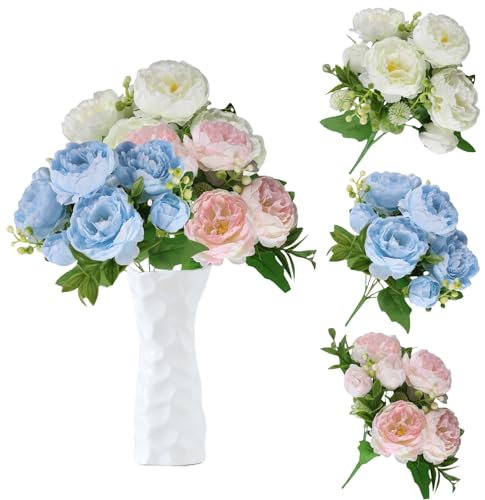 astylishome Artificial Flowers for Decoration Faux White Light Blue Pink Roses Real Touch Foam Rose Fake Flower Bulk with Stem for Wedding Bridal Shower Crafts Home Baby Shower 1908
