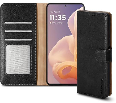 PIXFAB for Motorola Edge 50 Fusion Case, Leather Wallet Phone Case, Magnetic Book Flip Folio Cover [RFID Protection & Card Slots] and [Kickstand] Case - Black