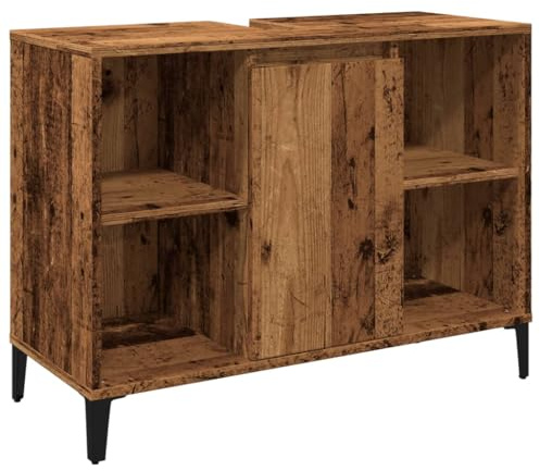 vidaXL Waschbeckenunterschrank, Waschtischunterschrank mit Stauraum, Unterschrank Metallbeine für Badezimmer, Badschrank Badezimmerschrank, Altholz-Optik Holzwerkstoff