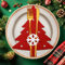 FUKPO 12 Piezas Porta Cubiertos Navidad Fieltro Rojo, Porta Cubiertos Navideños Decoracion Mesa Navidad Hogar, Porta Cubiertos Navideños Bolsas Árbol de Navidad Copo de Nieve Estrella