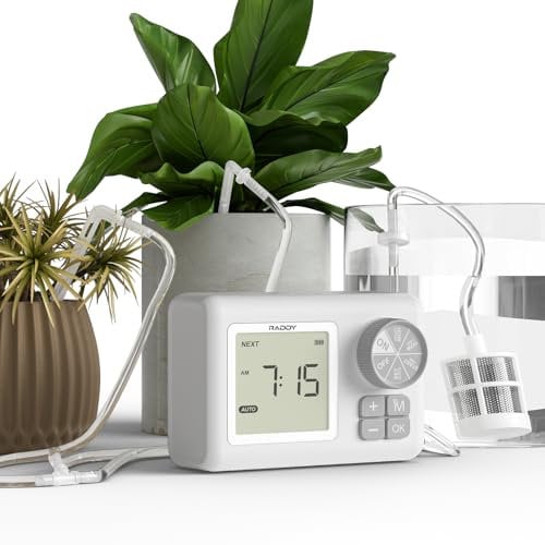 Raddy WS-6 Sistema di Irrigazione Automatica, Kit di Irrigazione a Goccia per 15 Piante in Vaso, Display LCD, Alimentazione USB, Timer di Irrigazione Automatica Festiva per Piante da Interno