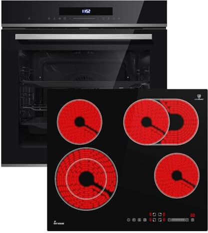 Autarkes Herdset: 60cm Einbaubackofen EB8019EDP + 59cm Kochfeld CH5901RL | Pyrolyse | Pizzafunktion | Grill | Umluft | Heißluft | Teleskopauszüge | Automatik-Timer | SET8019CH59RL