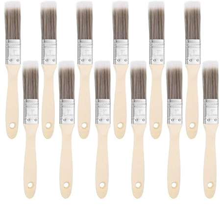 sourcing map 12pcs Paint Brushes 1 Flat Paint and Chip Brushes with Wooden Handle for DIY Paint Flat Art Furniture Fences Deck Wall Trim, Brown
