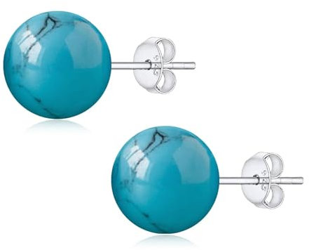 8mm Natürliche Türkis Ohrstecker für Frauen Mädchen, Blau Runden Edelstein Kugel Perle Ohrringe Hypoallergen 925er Silber Schmuck Geschenk für Geburtstag Schulabschluss Muttertag Schulanfang