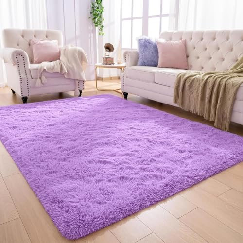 AIMECO Hochflor Teppich Wohnzimmer Carpet violett 90X160cm Anti-Rutsch Extra Große Teppiche Schlafzimmer flauschig Teppiche Matte Teppichen Mädchen Schlafzimmer und Kinderzimmer