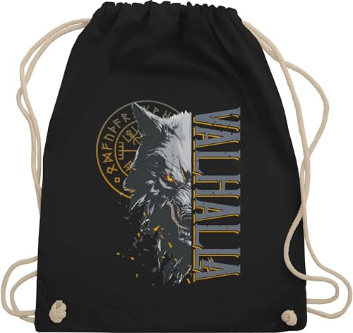 Turnbeutel Rucksack - & Herren - Valhalla Wolf Geschenk Wikinger Geschenk Vikinger Geschenke Vikings I Walhalla Wölfe Odins I Nordische Mythologie Kompass Runen - Unisize - Schwarz - geschenkbeutel