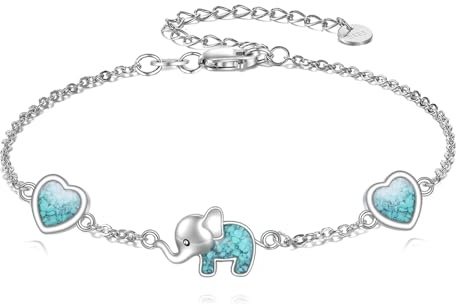 ONEFINITY Elefanten Armband 925 Sterling Silber Türkis Herz Elefanten Armband Tier Schmuck Geschenke für Damen