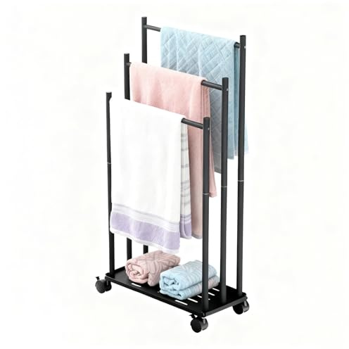 GAESHOW Porte-Serviettes Salle de Bain sur Pied, avec Roues, Sèche Serviette sur Pied avec étagère pour Serviettes de Bain et Accessoires, Idéal à Côté de la Douche Baignoire ou Lavabo