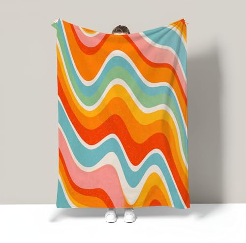 Flanelldecke Mit Gradientenwellen Der 70Er Jahre, Retro-Abstrakt Flanelldecke Wohndecke Bequem Und Atmungsaktiv Sofadecke Camping Für Sofa Bett Auto 150x200cm