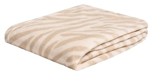 OHS Fleece Blanket for Bed, Super Soft Warm Cosy Zebra Throws for Sofas Settee Couch Decorative Throw Blanket Lightweight Comfy Single Bed Throw, Natural - 125 x 150cm