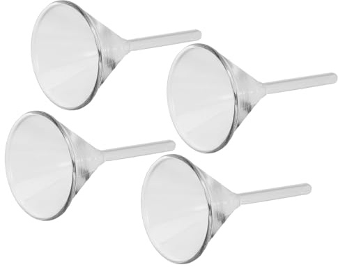 Housoutil Embudos de Vidrio de Laboratorio Boca Ancha y Tallo Corto, 4 Piezas Transparentes para Llenado de Lámparas de Queroseno y Aplicaciones en Hogar y Laboratorio