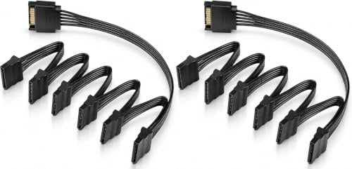 2 PCS 15-Poliges SATA-Power-Splitter-Adapterkabel, 1 Male to 6 Female, Stromverteiler für SSD, HDD und Optische Laufwerke, Interne Stromversorgung Zur Erweiterung Mehrerer Festplatten Im Desktop PC