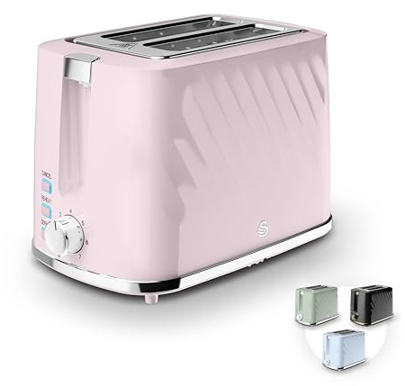 Swan Windsor 2 Slice Toaster with 7 Browning Levels for Toast, Breakfast Muffins and Bagels, Removable Crumb Tray, Defrost/Reheat/Cancel, Cord Storage, Non-Slip Feet, 900W, Pink, ST14071PNK