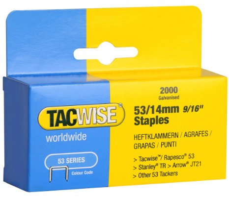 Tacwise 0338 Agrafes Galvanisées 53/14 mm, Boîte de 2.000