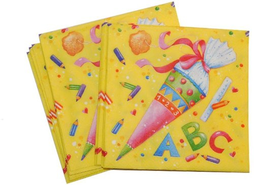 250012 Motiv Serviette Schulanfang Schultüte ABC, Start School, Gelb
