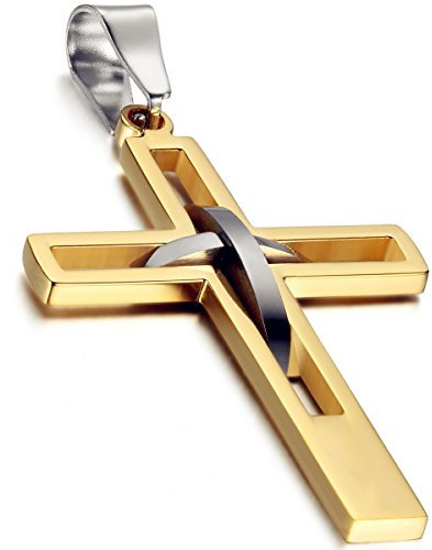 Flongo Kreuz Kette Herren gold: Kreuzkette Männer Halskette Anhänger Edelstahl Kettenanhänger kruzifix jesus taufkette Schmuck massiv Ostern Weihnachten Geschenk für Jung Damen Frauen 54cm lang