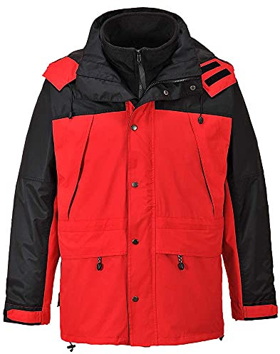 Portwest S532 Orkney 3-in-1 Jacket Long Sleeve Waterproof Pack Away Hood | Red, X Large, EN 343 Class 3:2, Regular Fit, Interactive Fleece, Phone Pocket, Two-Way Zip, Zipped Pockets, Corporate