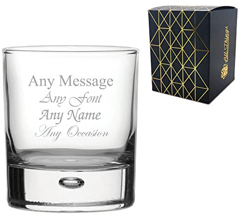 Personalised Engraved Bubble Whiskey Tumbler Glass, Personalise with A Message for Any Occasion, Stylize with a Variety of Fonts, Gift Box Included, Laser Engraved, Birthday Wedding Usher Gift