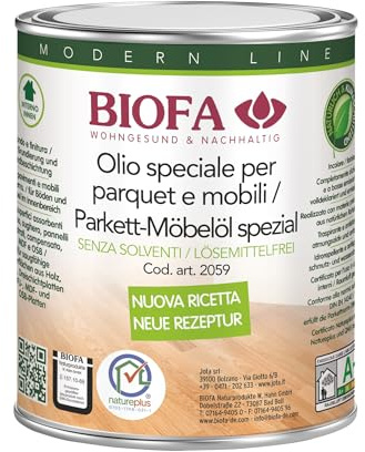 Biofa Parkettöl spezial, lösemittelfrei – Schutz und Pflege für Parkett Böden, Kork & Holz Oberflächen (1 Liter)